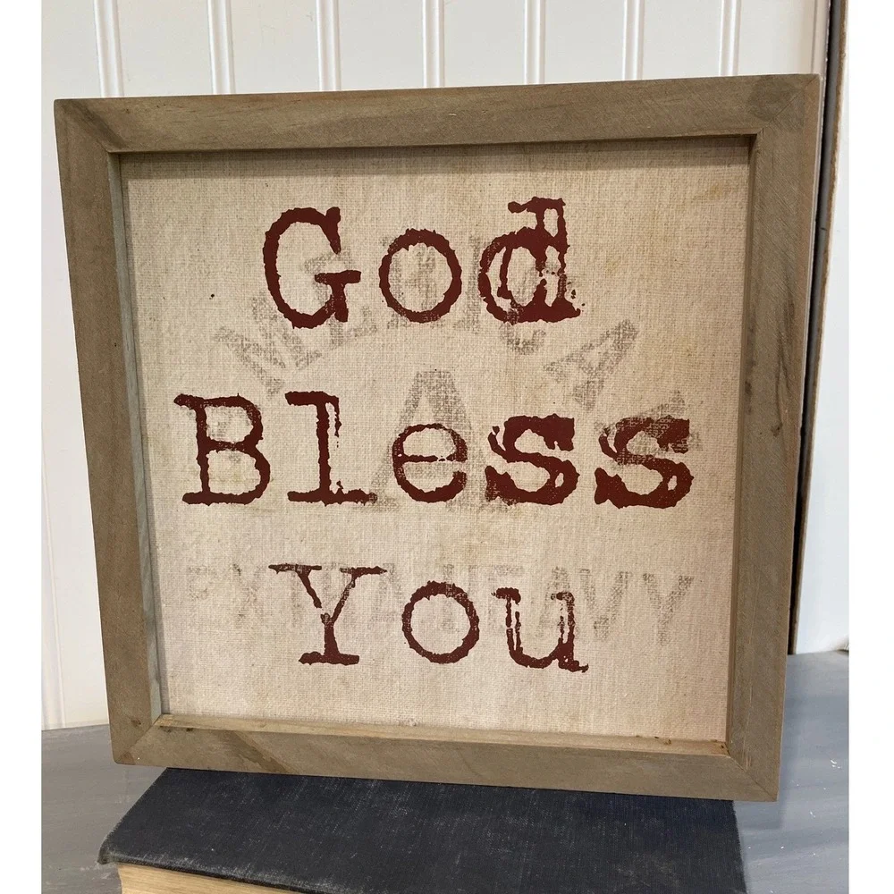 The Hearthside Collection God Bless You Wood Framed Rustic Wall Art 10x10 Sign